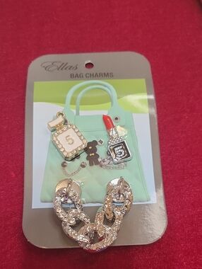 Ella Silver-Tone Bag Charm Set with Red Accents